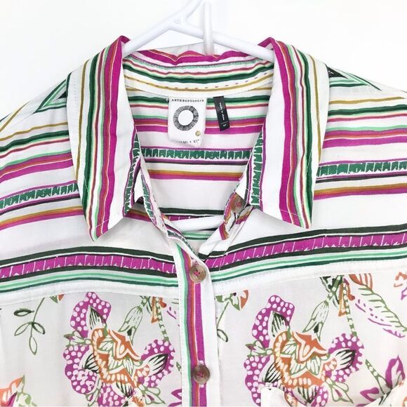 Anthropologie Akemi + Kin Ira Sleeveless Contrast Print Button Up Blouse - Picture 4 of 15